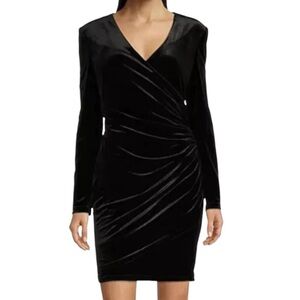 Alex Marie Nikki Long Sleeve Surplice V-Neck Stretch  Black Velvet Dress Size 8